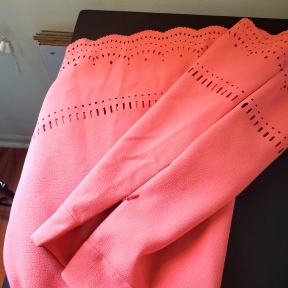 Ann Taylor Loft laser cut A line Coral Color Mini Skirt size 12 - Picture 9 of 14